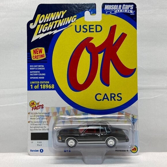 Johnny Lightning 1978 Chevy Monte Carlo Black OK Used Muscle Cars USA NIP 2022 - Picture 1 of 13
